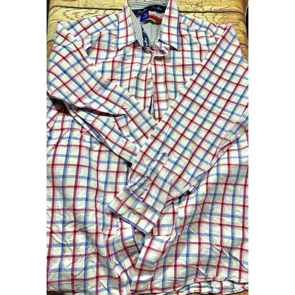 Wrangler Red Blue Plaid Cowboy Cut Button Down Shirt Men's - Picture 2 of 10